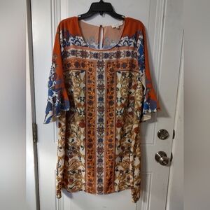 Umgee Orange and Blue Long Sleeve Dress